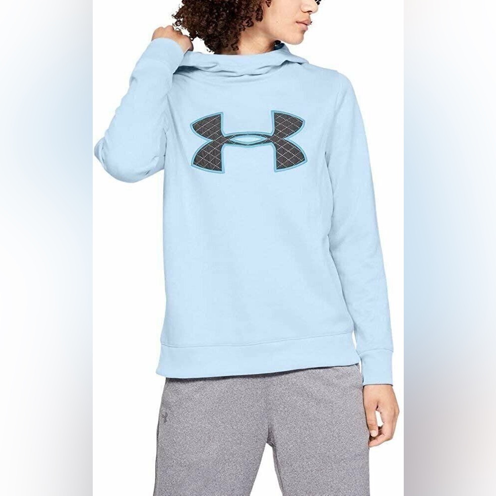 Under Armour Fleece Hoodie Big Logo Women's Small Halogen Blue Loose‎ Coldgear